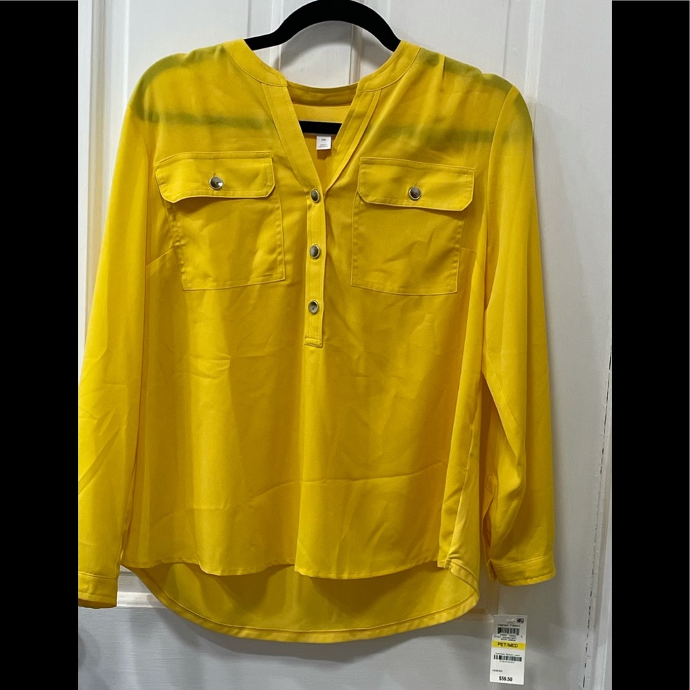 NWT Charter Club Yellow Collarless Blouse
